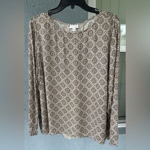 J. Jill Pullover Pleated Mixed Print Back Detail Geometric Top Size XL